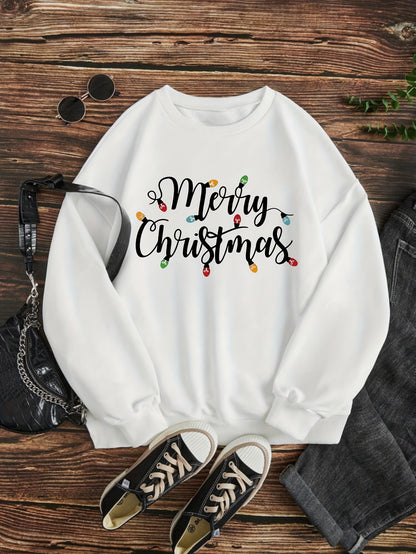 Christmas Print Pullover Sweatshirt - Cozy Casual Long Sleeve Crew Neck Sweatshirt for Fall and Winter, Women's Comfortable Clothing for Holiday Season