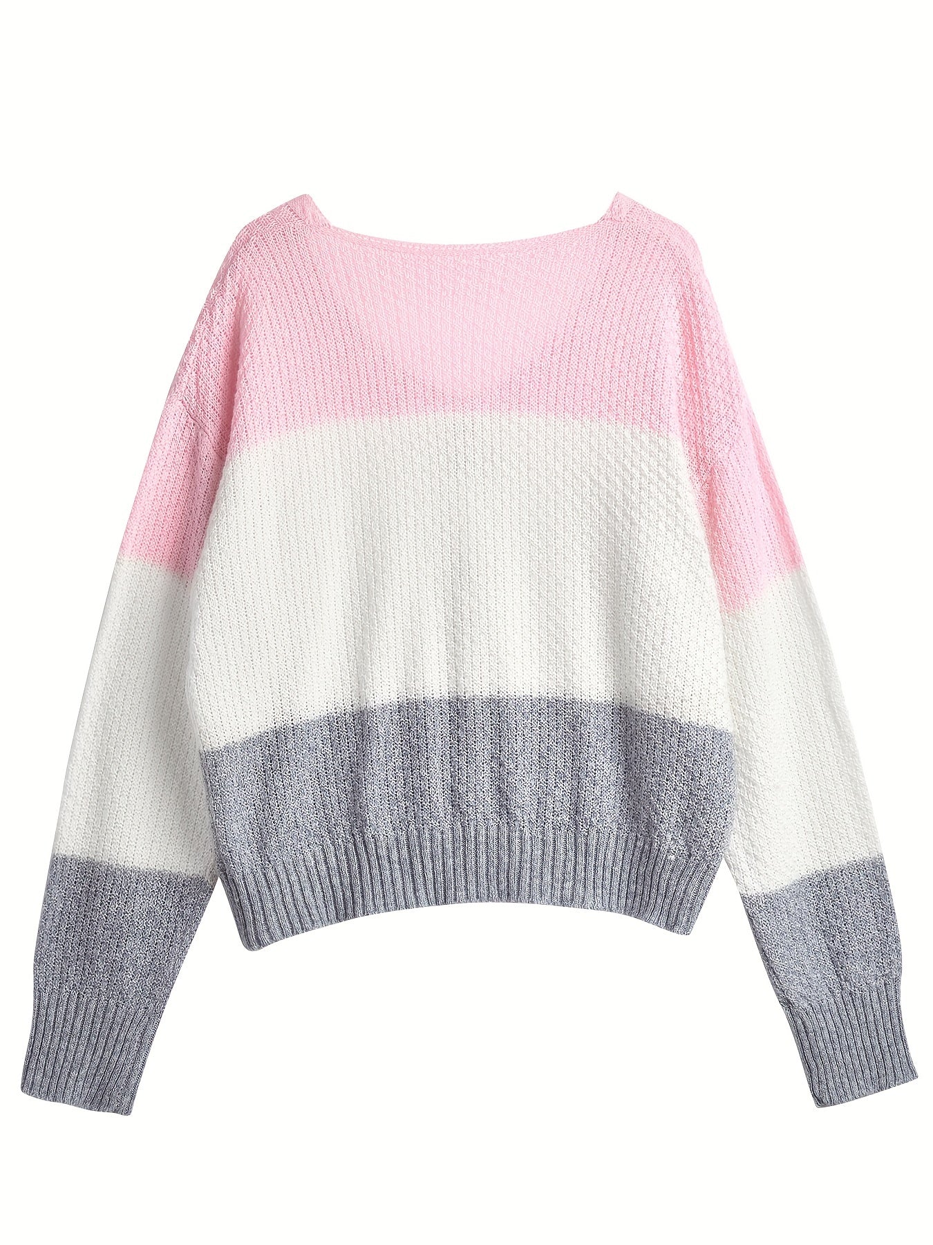 vlovelaw Color Block V Neck Pullover Sweater, Casual Long Sleeve Button Sweater, Women's Clothing