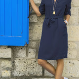 vlovelaw  Tie Waist Shirt Collar Dress With Pockets On Left Chest, Solid Casual Dress For Spring & Fall, Women's Clothing