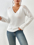 vlovelaw  Women's Sweater Casual V-neck Shoulder Cutout Long Sleeve Loose Fall Winter Sweater