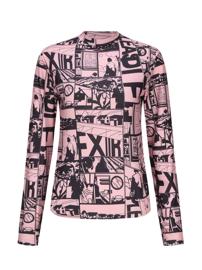 Y2K Anime Print T-Shirt, Long Sleeve High Neck Casual Top, Women's Clothing
