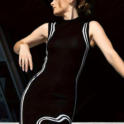 vlovelaw  Contrast Trim Asymmetrical Hem Dress, Elegant Sleeveless Dress For Spring & Summer, Women's Clothing