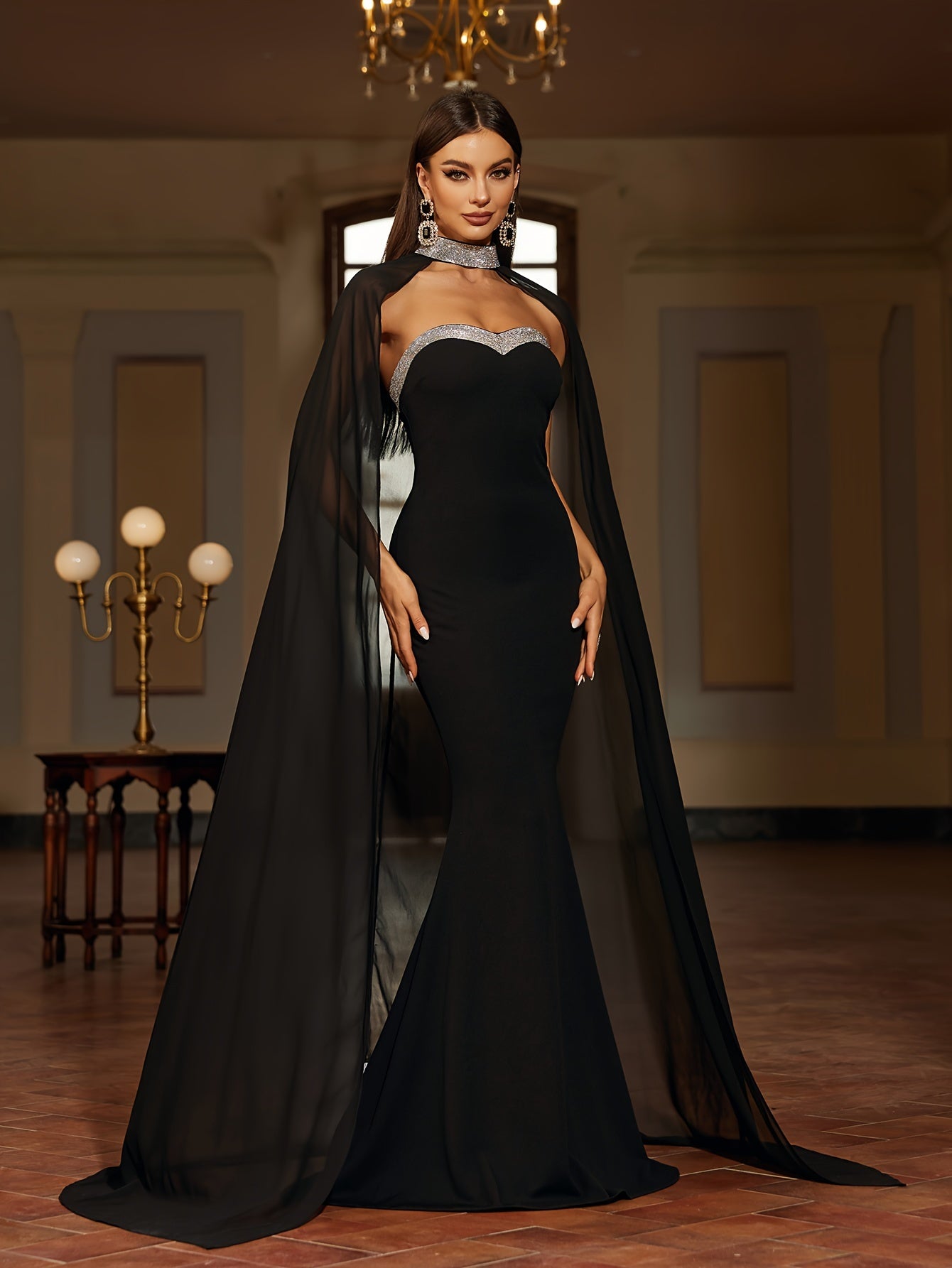 vlovelaw Elegant Skinny Sequined Tube Dress, Sleeveless Mermaid Hem Tube Dress For Party & Banquet, Women's Clothing