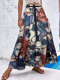 vlovelaw  Floral Print Maxi Skirt, Boho Holiday Beach High Waist Elastic Drawstring Skirt, Women's Clothing