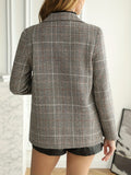 Plaid Print Button Front Blazer, Elegant Lapel Long Sleeve Blazer For Office & Work, Women's Clothing