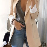 Solid Lapel Blazer, Casual Long Sleeve Open Front Work Office Outerwear, Women's Clothing