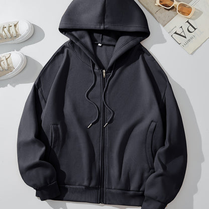 vlovelaw  Women's Solid Color Zip Up Thermal Lined Drawstring Hoodie