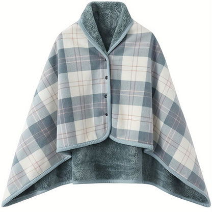 vlovelaw  Men'S Cape Wearable Blanket Flannel Shawl Wrap Comfy Poncho Throw With Buttons Spring Fall Winter Robe
