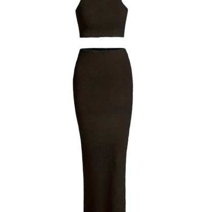 vlovelaw  Sexy Solid Slim Skirt Set, Crop Tank Top & Bodycon Skirt Outfits, Women's Clothing