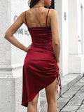 Side Drawstring Bodycon Cami Dress, Sexy Backless Cowl Neck Spaghetti Dress, Women's Clothing