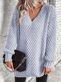 vlovelaw Plus Size Casual Sweater, Women's Plus Solid Long Sleeve V Neck Medium Stretch Jumper