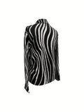 vlovelaw Striped  Print Button Front Shirt, Versatile Long Sleeve Shirt For Spring & Fall, Women's Clothing