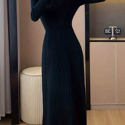 vlovelaw Ribbed Solid Midi Dress, Elegant Long Sleeve Party Dress, Women's Clothing