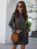 Casual Crew Neck Sweatshirt Dress, Long Sleeve With Pocket Sweatshirt Dresses , Women's Clothings