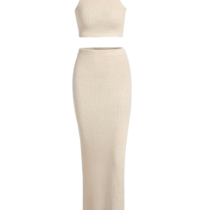 vlovelaw  Sexy Solid Slim Skirt Set, Crop Tank Top & Bodycon Skirt Outfits, Women's Clothing