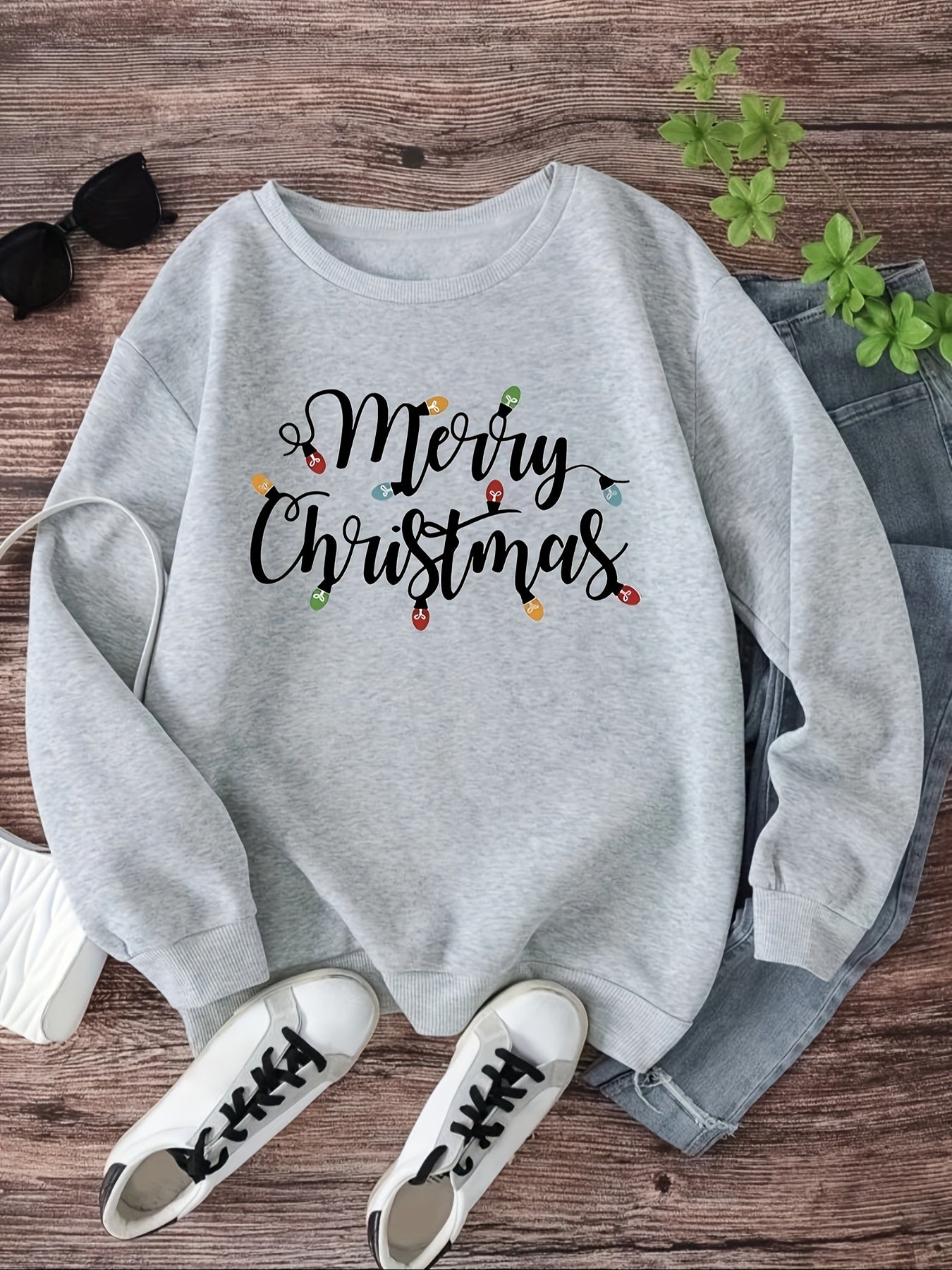 Christmas Print Pullover Sweatshirt - Cozy Casual Long Sleeve Crew Neck Sweatshirt for Fall and Winter, Women's Comfortable Clothing for Holiday Season