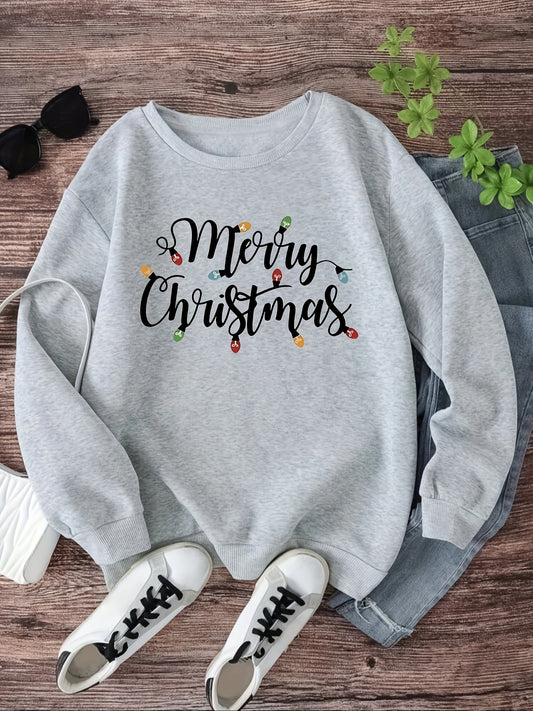 Christmas Print Pullover Sweatshirt - Cozy Casual Long Sleeve Crew Neck Sweatshirt for Fall and Winter, Women's Comfortable Clothing for Holiday Season