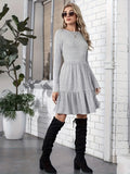 vlovelaw  Long Sleeve Tiered Knit Dress, Casual Solid Color Crew Neck A-line Dress, Women's Clothing