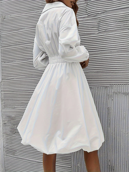 Solid V Neck Dress, Elegant Long Sleeve Dress For Spring & Fall, Women's Clothing