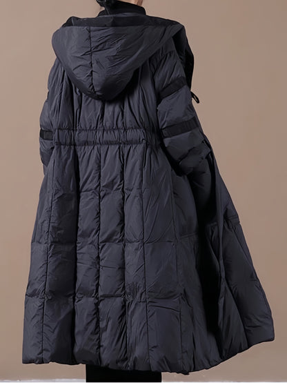 vlovelaw  Knee-Length Slim Fit Versatile Down Jacket, Winter Hooded Puffer Coat, Women's Clothing
