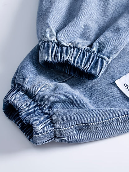 Boys Tapered Cargo Denim Jeans With Elastic Waistband Kids Clothes