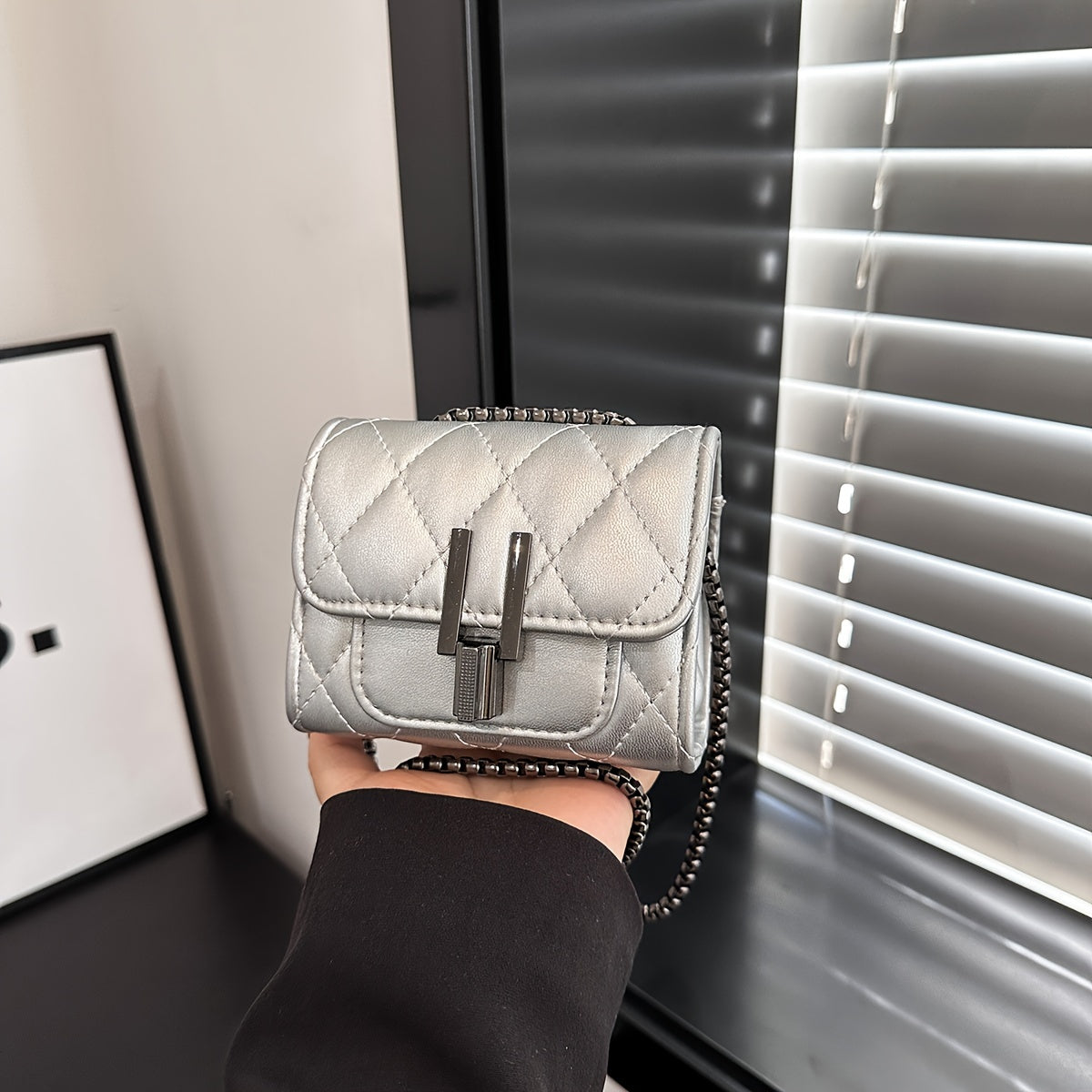 vlovelaw  Mini Trendy Square Shoulder Chain Bag, Argyle Pattern Crossbody Wallet, Women's Classic Purse