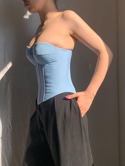 vlovelaw  Sweetheart Neck Corset Top, Stylish Solid Color Strapless Top, Women's Clothing
