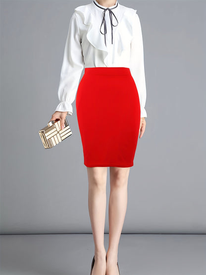 Solid Slit Bodycon Skirt, Elegant Skirt For Spring & Summer, Women's Clothing