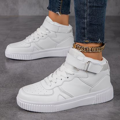 vlovelaw  Women's High-top Trendy Skate Shoes, Buckle Design Lace-up Anti-slip Lightweight Sports Sneakers, Platform Casual Outdoor Sneakers