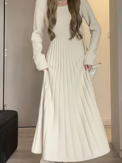 vlovelaw  Solid Knitted Slim Dress, Elegant Long Sleeve Midi Dress For Fall & Winter, Women's Clothing