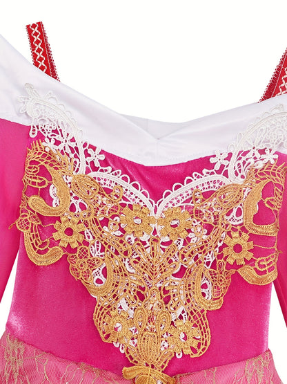 vlovelaw  Girls Long Sleeve Princess Dress Performance Dress Costume Dress Up Birthday Christmas Party Cosplay Outfit Accessories Included Set Kids Clothes