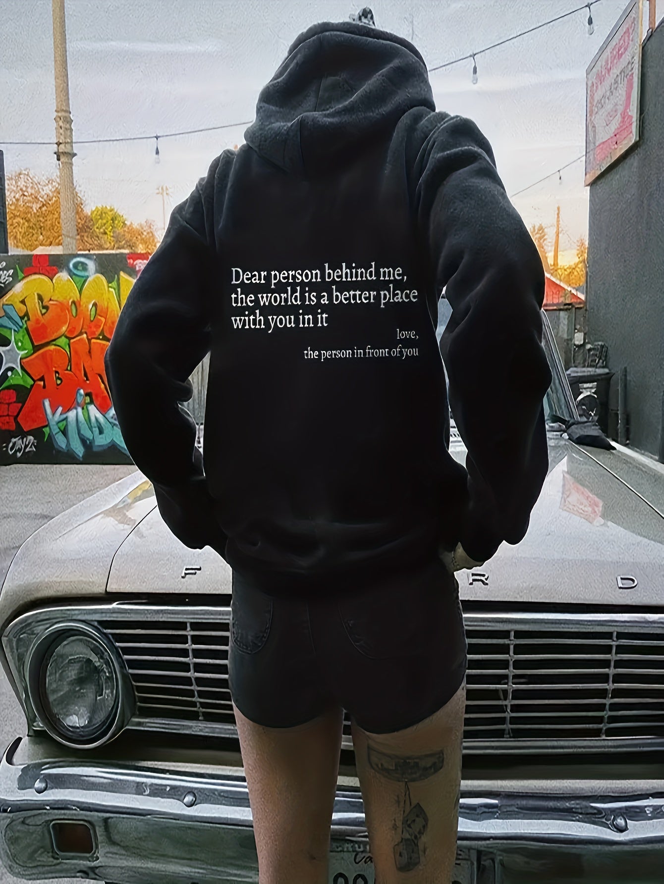 vlovelaw  Letter Graphic Casual Sports Hooded Sweatshirt, Drawstring Fashion Y2K Hoodie For Autumn And Winter, Women's Tops