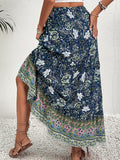 vlovelaw  Floral Print Drawstring Waist Skirt, Boho Skirt For Spring & Summer, Women's Clothing