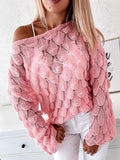 vlovelaw  vlovelaw  Open Knit Fishscale Textured Solid Sweater