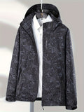 vlovelaw  Leaf Print Outdoor Jacket With Removable Hood, Women's Windproof & Rainproof Jacket, Women's Outdoor Clothing