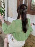 vlovelaw Button Front Solid Blouse, Casual V Neck Long Sleeve Blouse, Women's Clothing