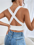 Plunging V-neck Crop Tank Top, Y2K Back Cross Tank Top For Summer, Women's Clothing
