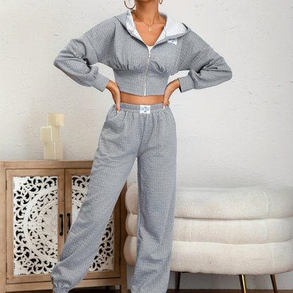 vlovelaw  Solid Casual Two-piece Set, Zip Up Long Sleeve Hoodies & Elastic Waist Jogger Pants Outfits, Women's Clothing