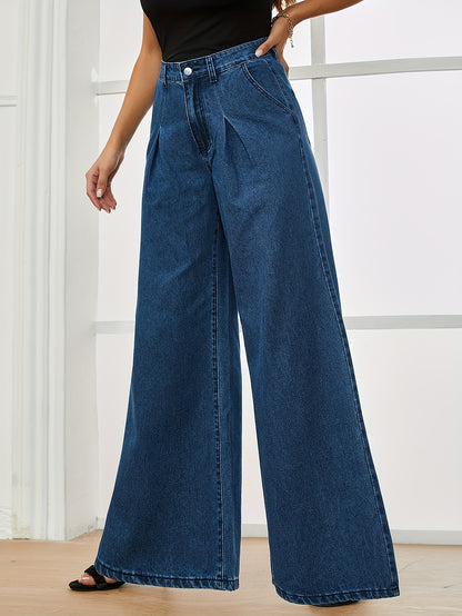 vlovelaw  High Waist Casual Baggy Jeans, Loose Fit Slant Pockets Fashion Wide Legs Jeans, Women's Denim Jeans & Clothing