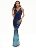 Gradual Sequin Slip V Neck Sleeveless Maxi Dress, Vintage Cocktail Bodycon Party Dress, Women's Clothing