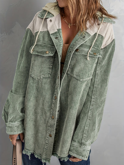Color Block Long Sleeve Hooded Jacket, Casual Every Day Outerwear For Fall & Winter, Women's Clothing