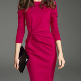 vlovelaw  Twist Solid Dress, Elegant Long Sleeve Bodycon Party Dress, Women's Clothing