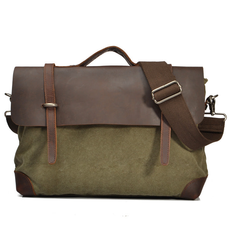 VLOVELAW 2025 Men's cowhide Crazy Horse leather with canvas shoulder bag men's bag, business, leisure, portable, messenger bag, briefcase