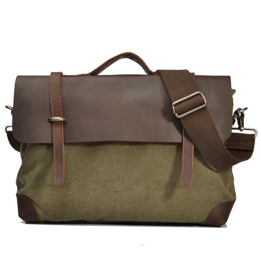 VLOVELAW 2025 Men's cowhide Crazy Horse leather with canvas shoulder bag men's bag, business, leisure, portable, messenger bag, briefcase