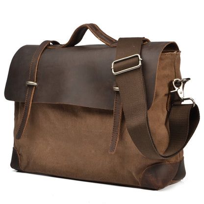 VLOVELAW 2025 Men's cowhide Crazy Horse leather with canvas shoulder bag men's bag, business, leisure, portable, messenger bag, briefcase