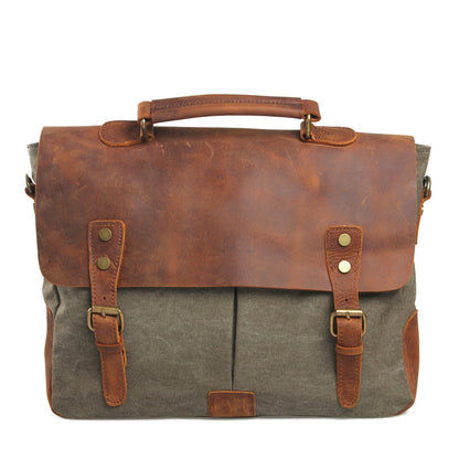 VLOVELAW 2025 Muchuan cloth bag, genuine leather with canvas with genuine leather, 2025 retro mailman bag, one-shoulder messenger bag, portable briefcase.