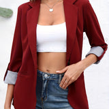 vlovelaw  Solid Lapel Blazer, Elegant Open Front Work Office Outerwear, Women's Clothing