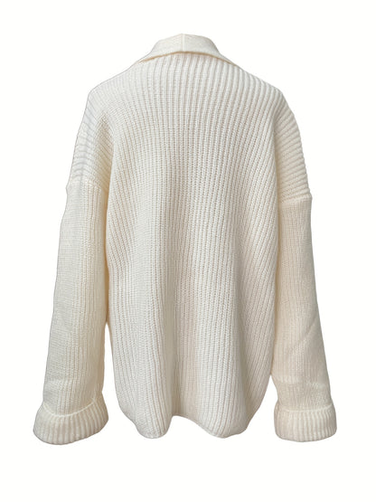 vlovelaw  Solid Open Front Knit Cardigan, Casual Long Sleeve Drop Shoulder Sweater With Pocket, Women's Clothing