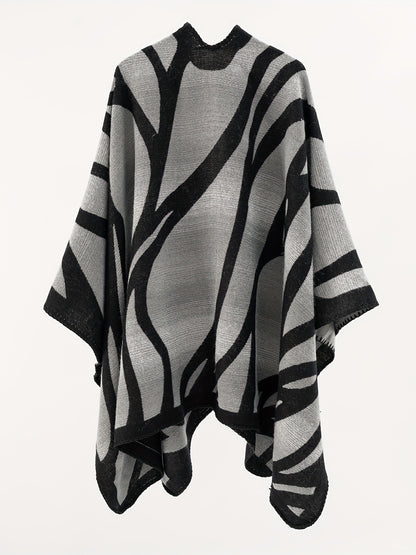 Abstract Print Tunics, Elegant Open Front Shawl Tops, Women's Clothing