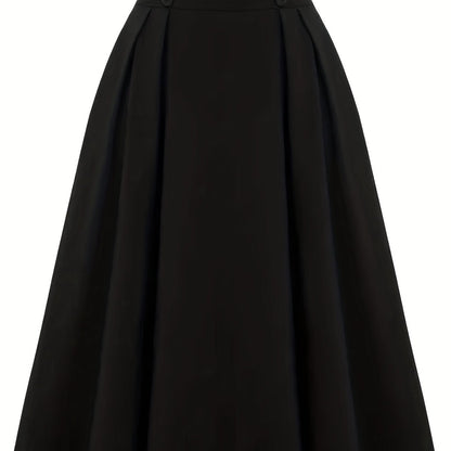 Versatile Solid Pleated Skirts, Elegant Button Front High Waist Skirts, Women's Clothing